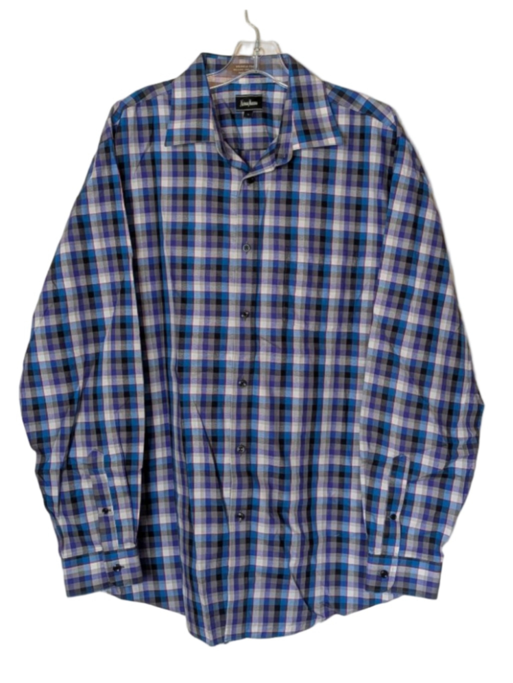Men's Neiman Marcus Blue Gray Plaid Casual Button Down Shirt L